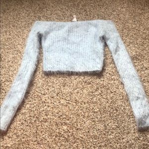Fuzzy crop top blue sweater